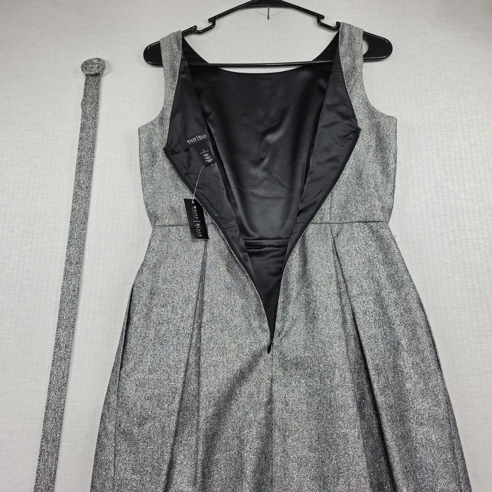 WHBM NWT Grey Metallic Sleeveless Belted Tulip Dress Pockets Sz 2 Cocktail Glam - Picture 13 of 13